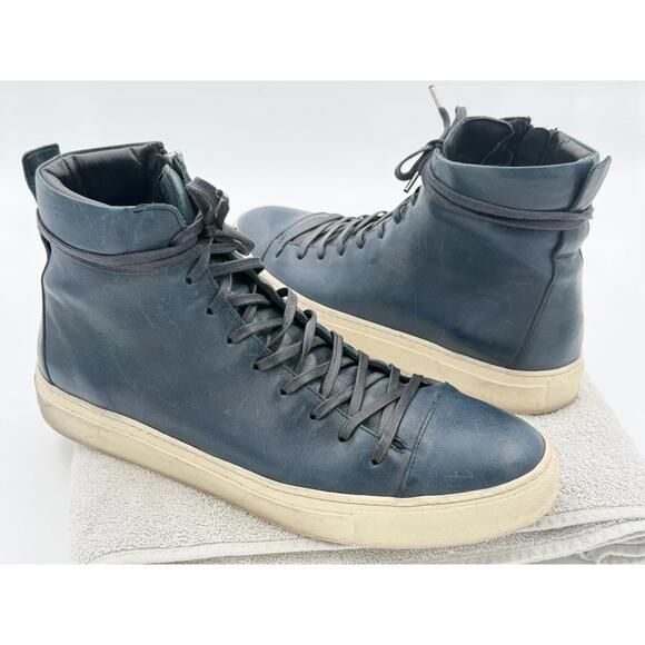 John Varvatos Reed Leather High Top Sneakers - Blue, Size 12 - Picture 5 of 8
